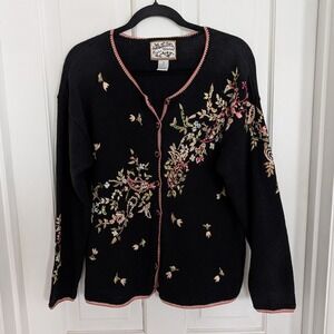 VTG Heirloom Collectibles Cardigan Sweater SMALL Cottagecore Embroidered Women